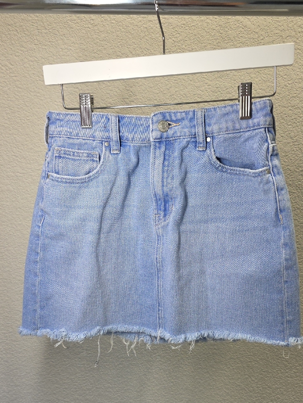 Pacsun Light Blue Denim Mini Skirt - Casual Frayed Hem 26